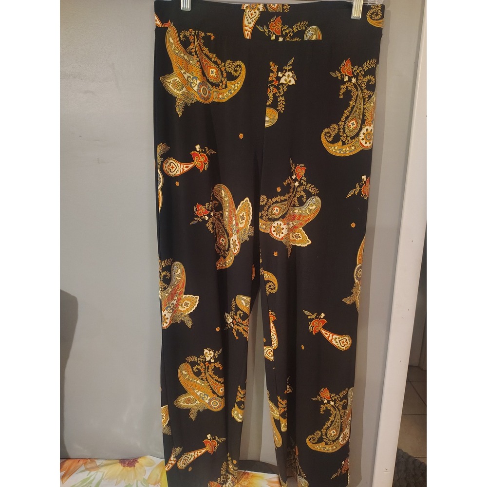 Vince Camuto Womens Black Paisley Print Wide Leg Pull On Pants Size M